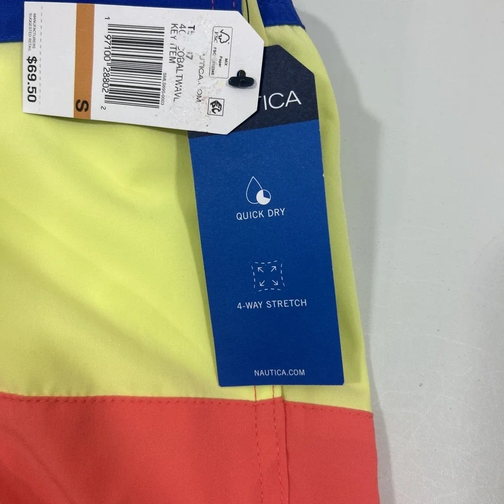 Nautica Men S Swim BoardShort Blue Yellow Orange 8.5 Inseam New Tags Quick Dry